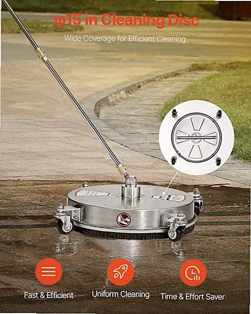 15" Pressure Washer Surface Cleaner 4 Wheels 4000 Max PSI 2 Extended Wands