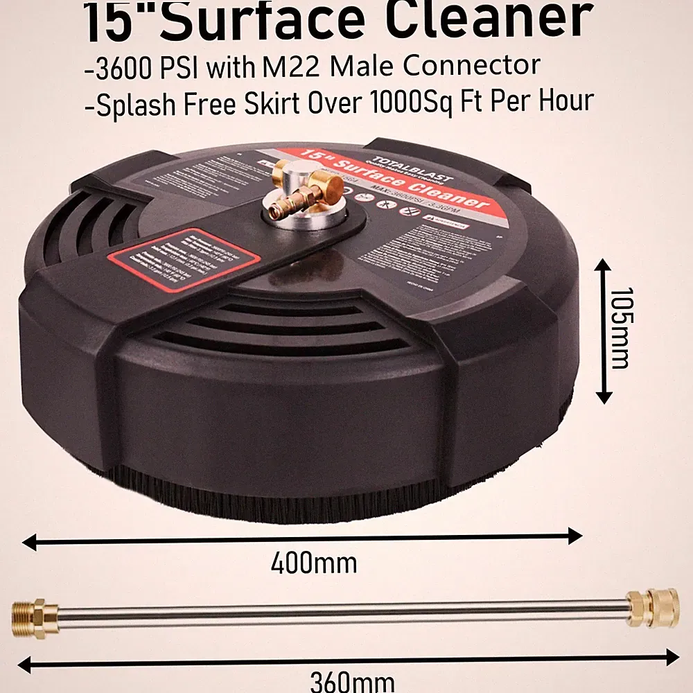 15" Pressure Washer Surface Cleaner Extension Wand M22 1/4"Quick Connect 3600PSI