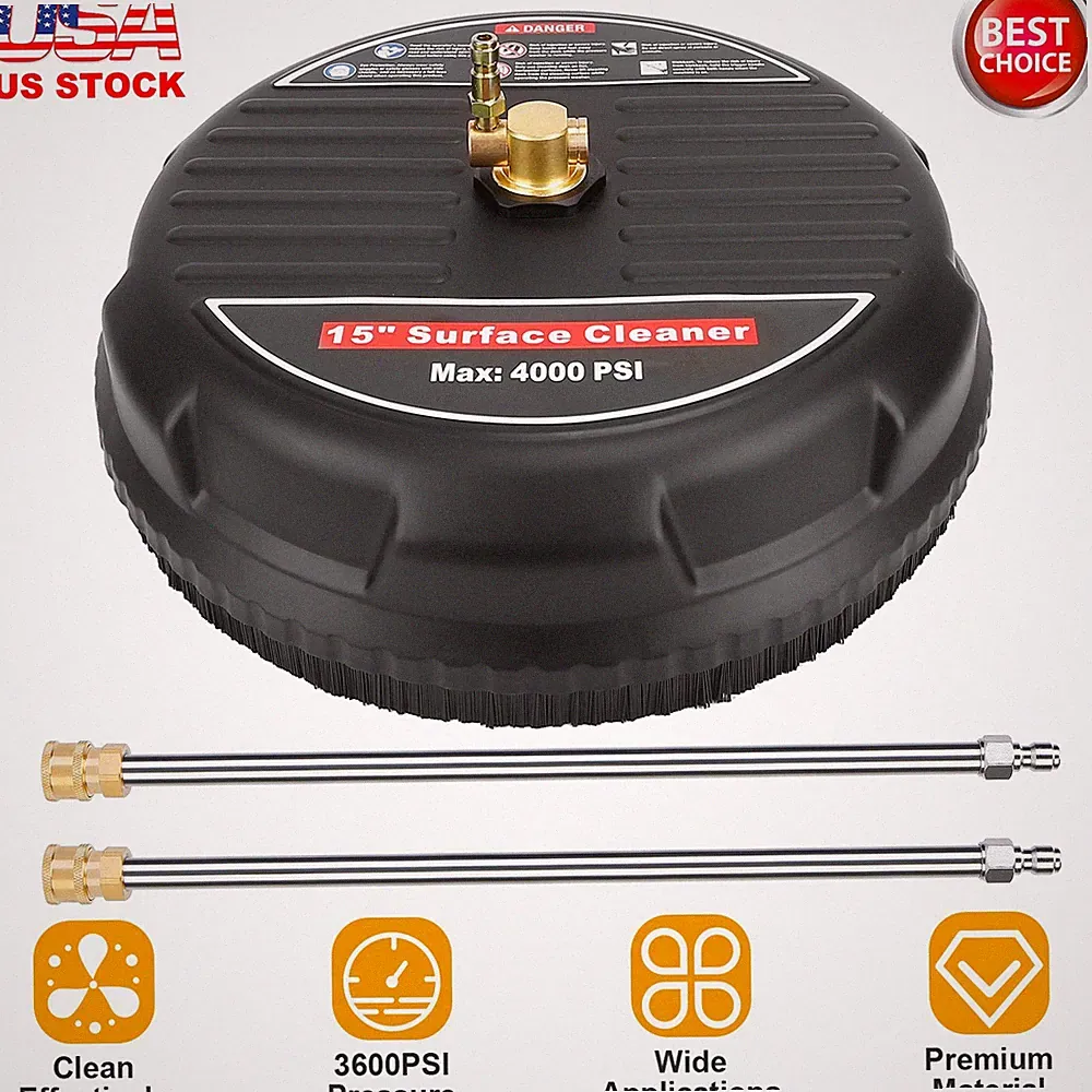 15" Pressure Washer Surface Cleaner with 2 Extension Wand Quick Connect 3600PSI