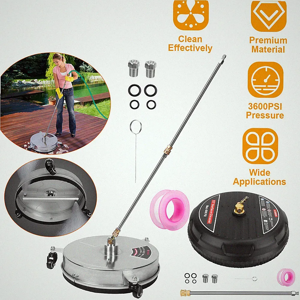 15" Stainless Steel Pressure Washer Surface Cleaner for Driveways Patios Decks