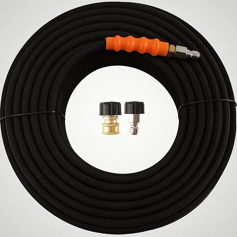 150 Feet Pressure Washer Hose 1/4" 4200PSI Steel Braided Rubber with Adapters