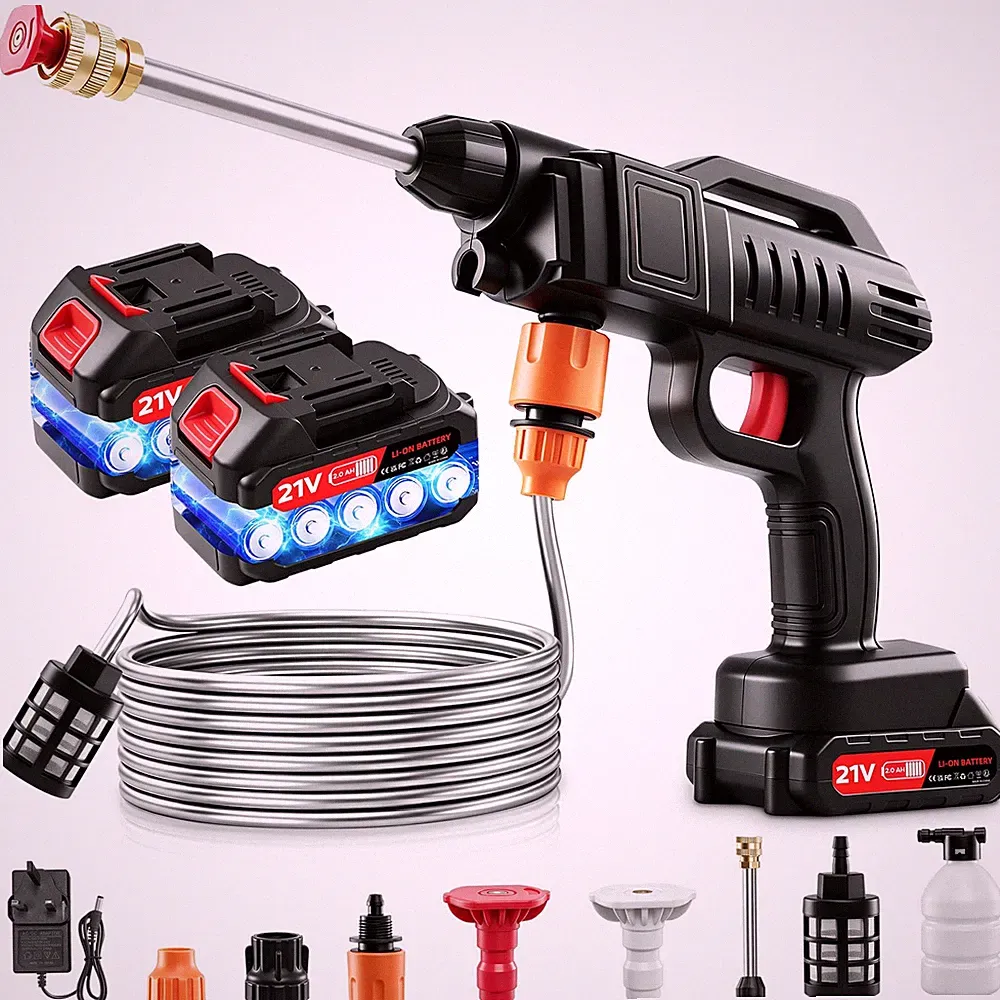1500W Cordless Pressure Washer 21V Dual Battery 1000 PSI 5M Hose Nozzles