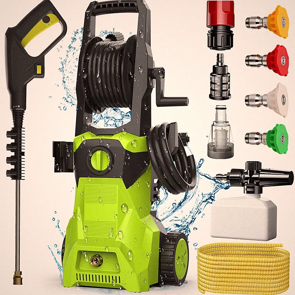 1500W Electric Pressure Washer 2100PSI Car Cleaner with 4Spray Nozzles&Hose Reel