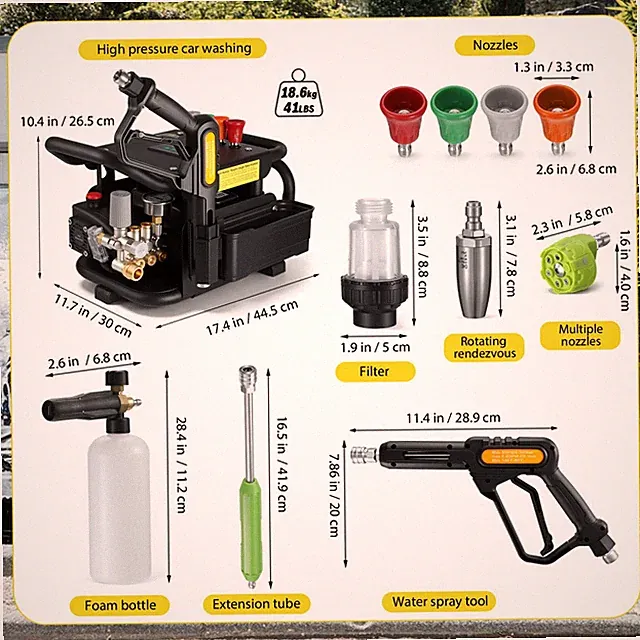 150bar 3GPM High-Pressure Electric Power Cleaner Car Washer Machine w/ 7 Nozzles