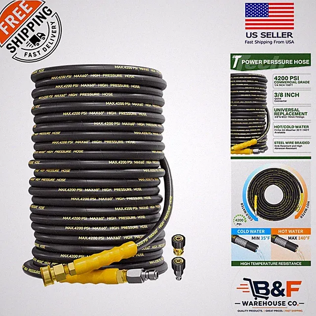 150FT 4200 PSI Commercial Grade Pressure Washer Hose with Quick Connect Fittings