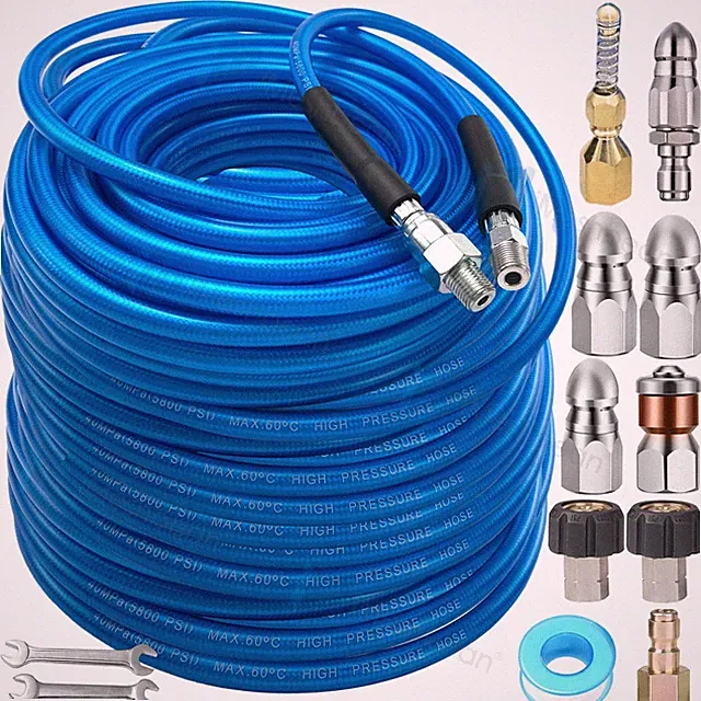 150FT Sewer Jet Hose 1/4'' NPT Sewer Jetter Kit for Pressure Washer 5800PSI US