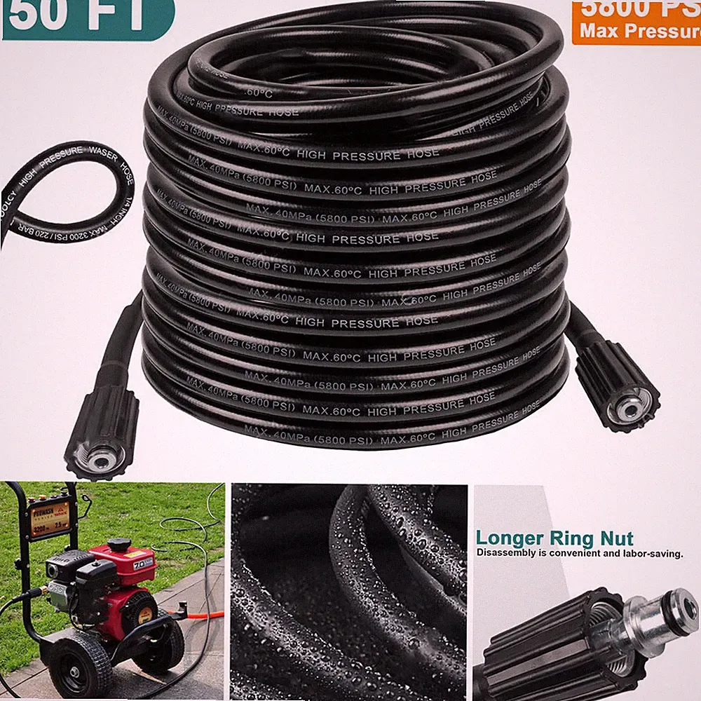 15M/50FT High Pressure Washer Hose 5800PSI M22 14MM Power Washer Extension Hose