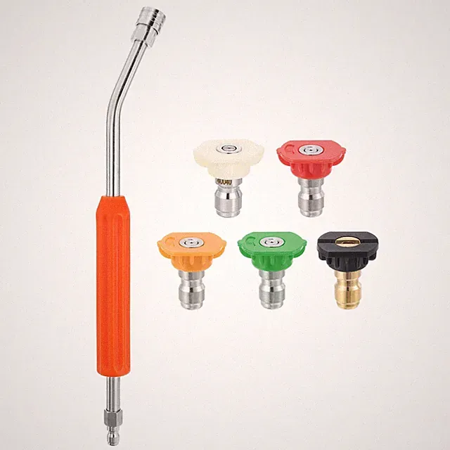 16" 30 Degree Curved Pressure Washer Extension Wand Orange Grip, 5 Nozzle Tips