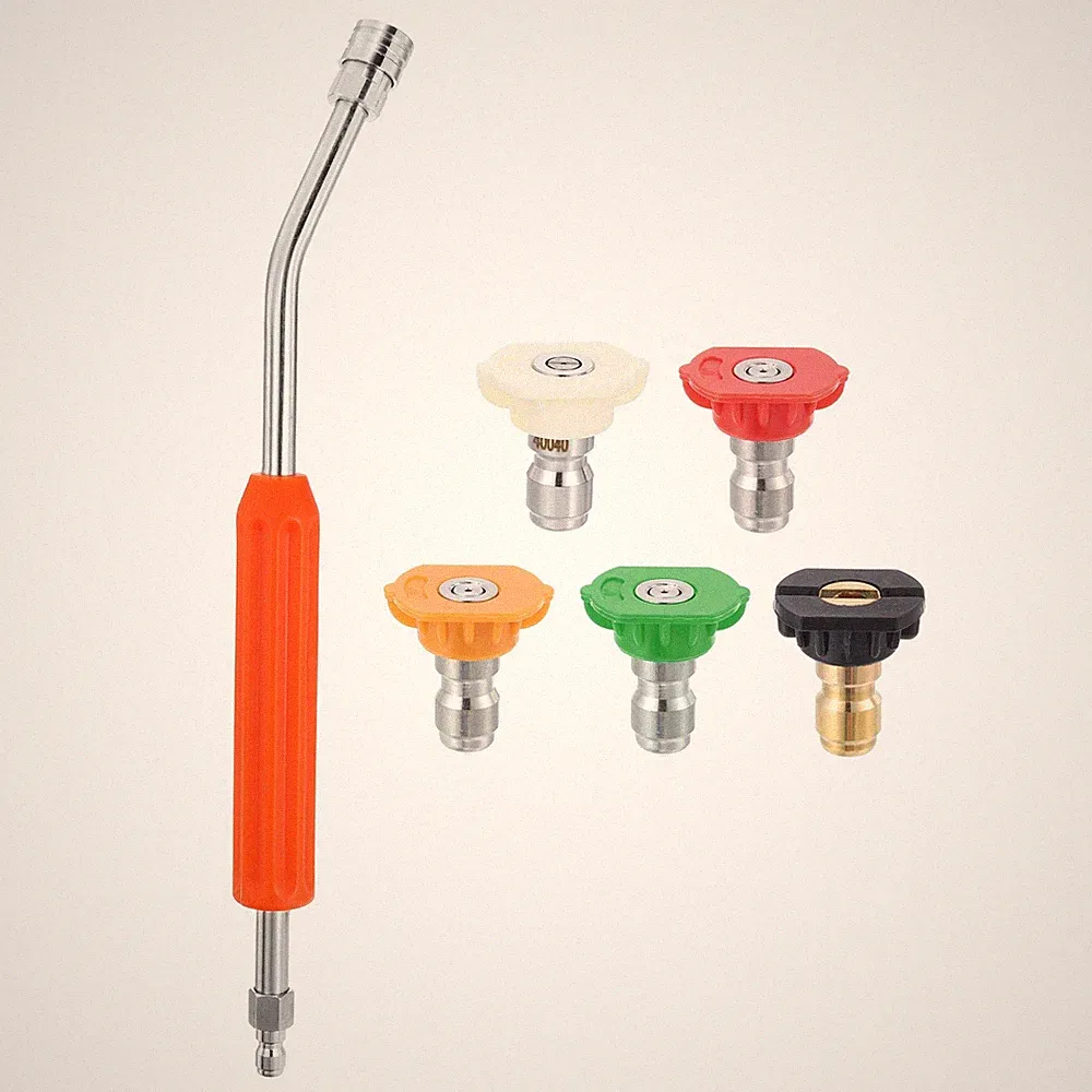 16" 30 Degree Curved Pressure Washer Extension Wand Orange Grip 5 Nozzle Tips]
