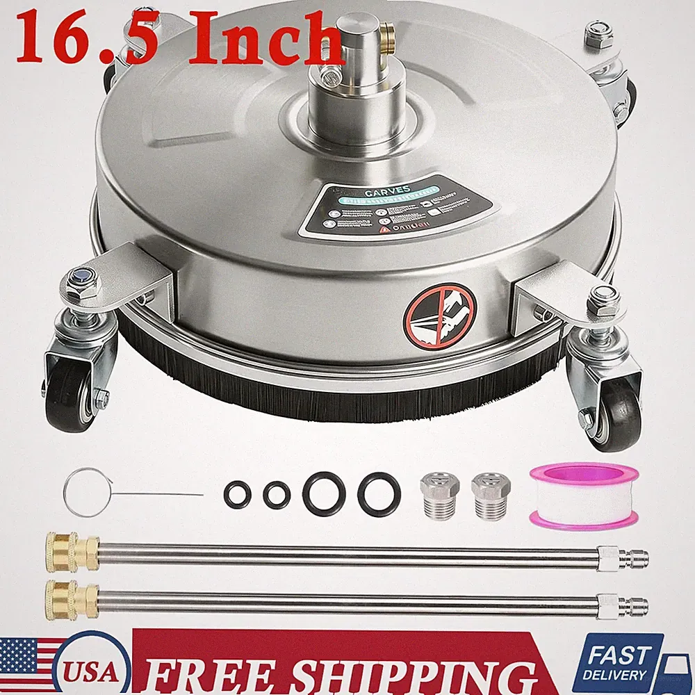 16.5'' Patio Pressure Washer Surface Cleaner w/4 Wheels Stainless Steel 4000 PSI