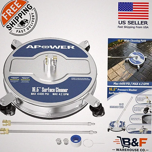 16.5" Pressure Washer Attachment - Stainless Steel Surface Cleaner with 4 Wheels