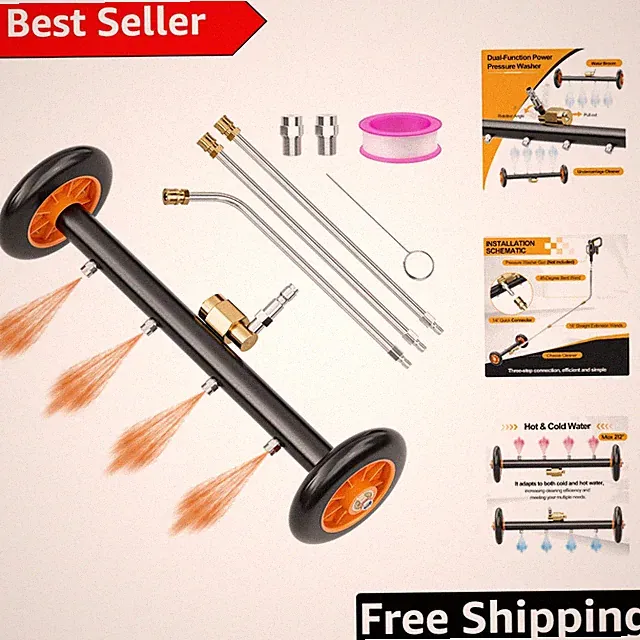 16 Inch Adjustable Pressure Washer Water Broom - Dual-Function Undercarriage...
