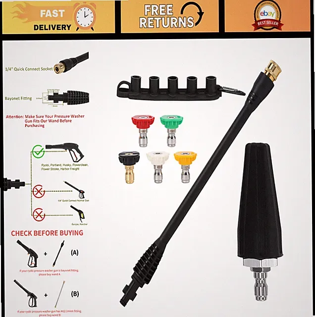 16" Pressure Washer Replacement Wand & Accessories Kit - High-Pressure Cleaning