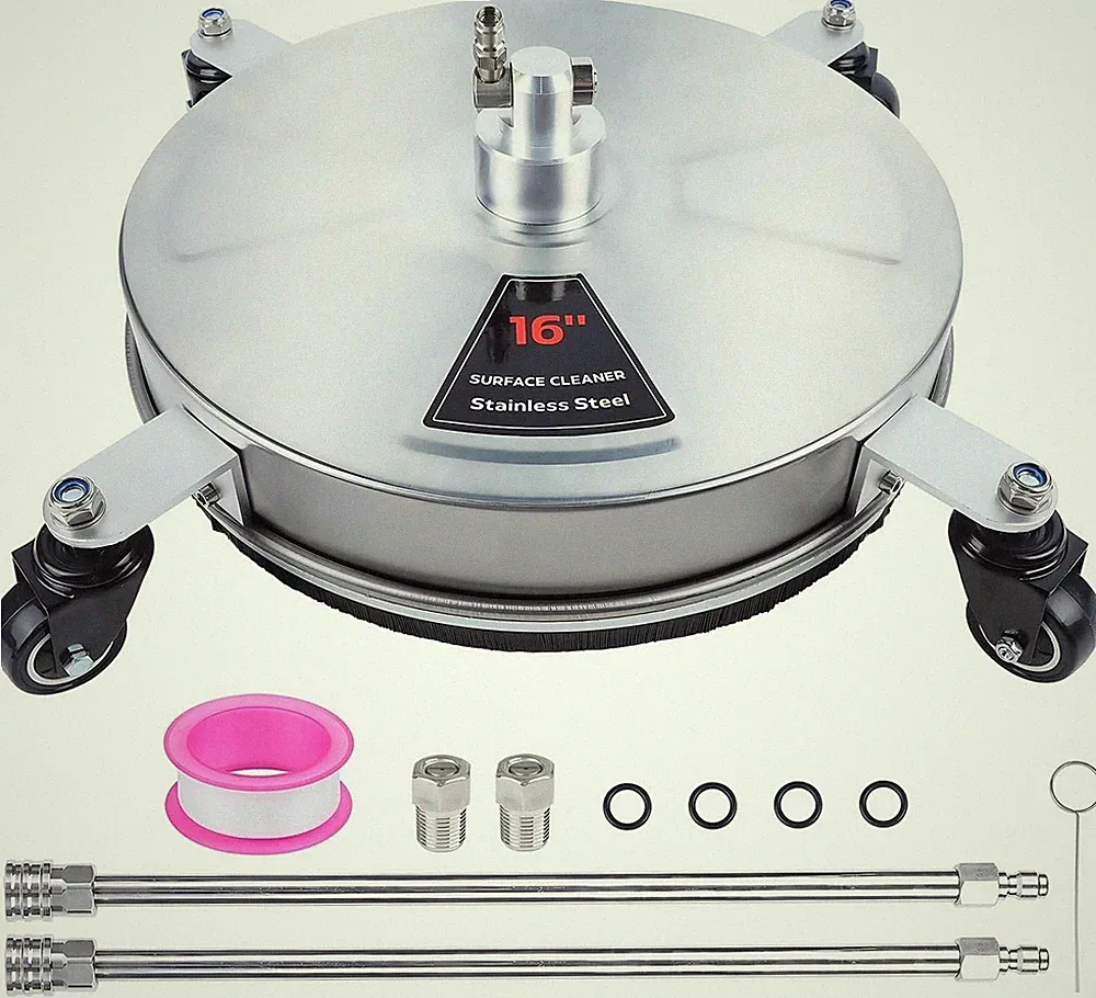16" Pressure Washer Stainless Steel Surface Cleaner with 4 Wheels & 1/4" Quick C