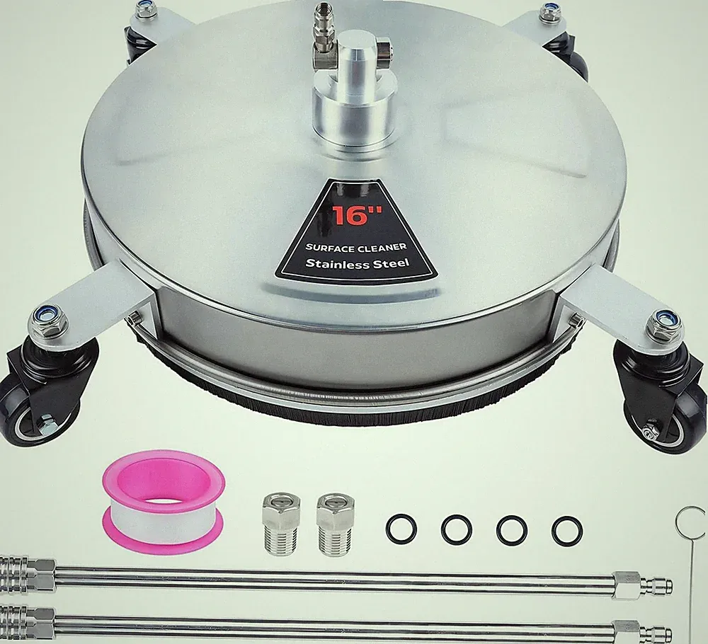 16" Pressure Washer Stainless Steel Surface Cleaner with 4 Wheels & 1/4" Quick C