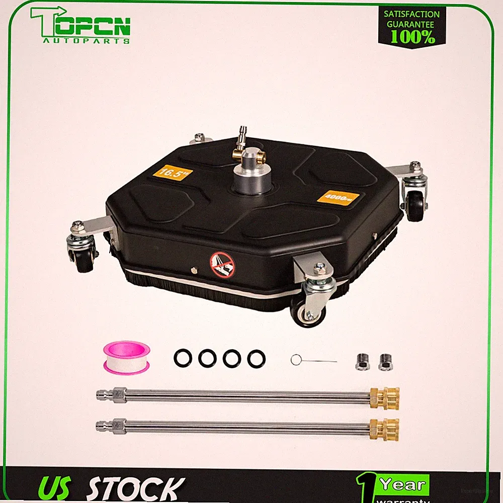 16" Pressure Washer Surface Cleaner with 4 Wheels & 2 Extension Wands Black