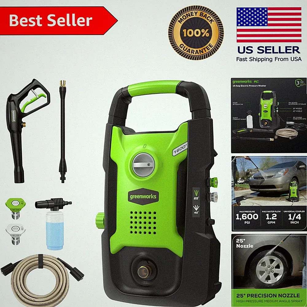 1600 PSI Certified Pressure Washer with Soap Applicator & 35 FT Cord