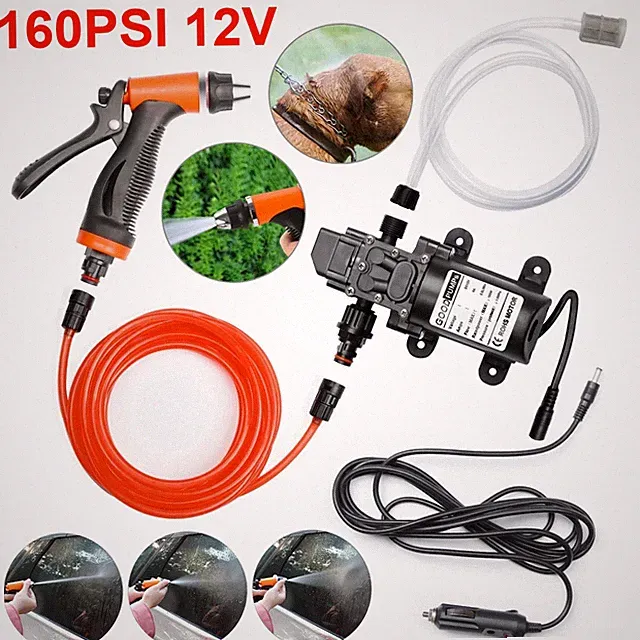 160PSI Washdown Wash Pump Kit Electric DIY Car Washer Cleaner Sprayer 12V Tool