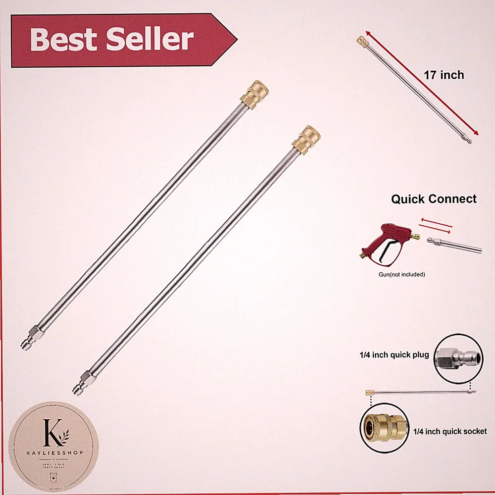 17" Heavy-Duty Pressure Washer Extension Wand - 2 Pack, 4000 PSI Stainless Steel