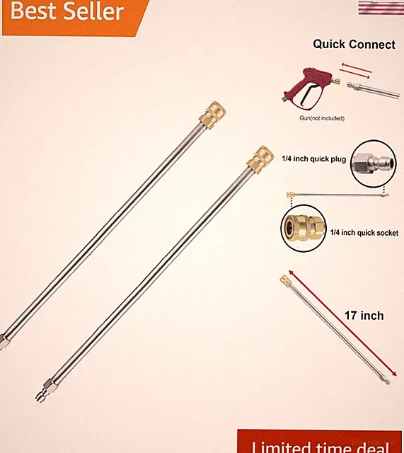 17 Inch Stainless Steel Pressure Washer Extension Wand, 2 Pack, 4000 PSI