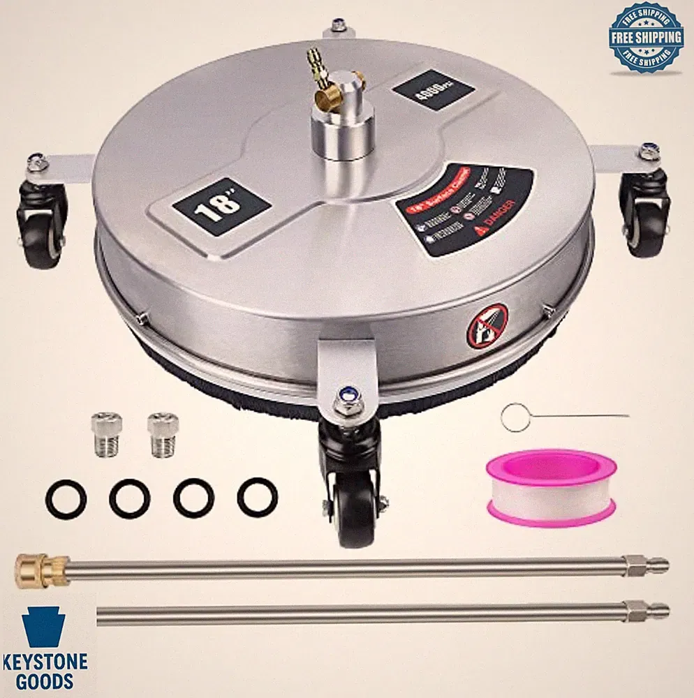 18 Inch Pressure Washer Surface Cleaner 4000 PSI 4 Wheels Stainless Steel 1/4