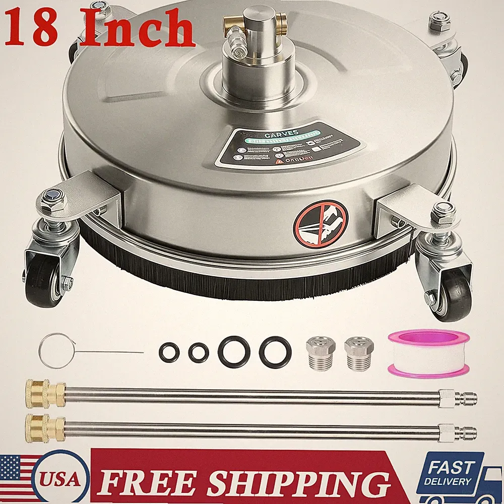 18'' Stainless Steel Pressure Washer Surface Cleaner w/ 4 Wheels for Patio Deck