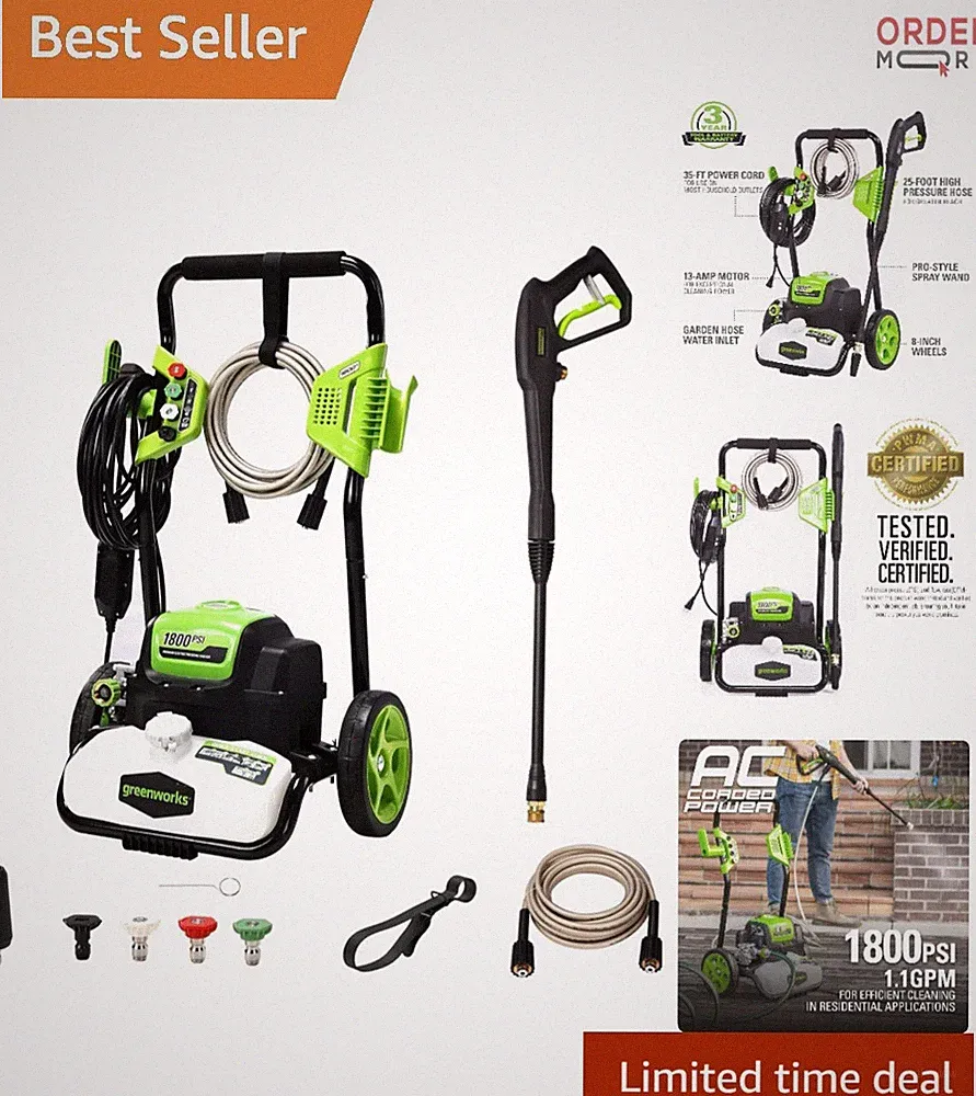 1800 PSI 1.2 GPM Pressure Washer Open Frame Power Wash Power Tool