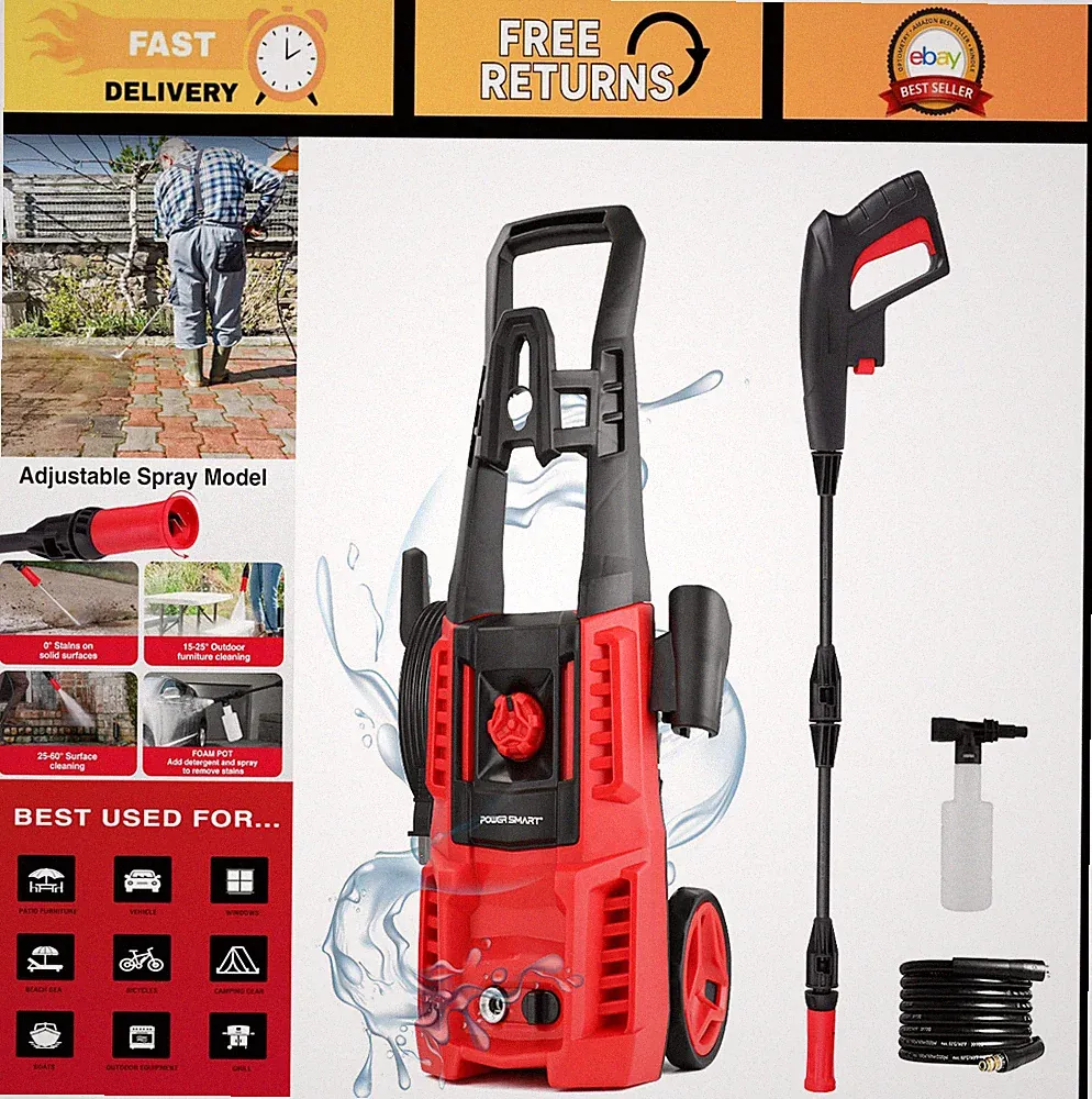 1850 PSI Electric Pressure Washer, 1.0 GPM, 18M Hose, Ideal for Car, Patio & Dri