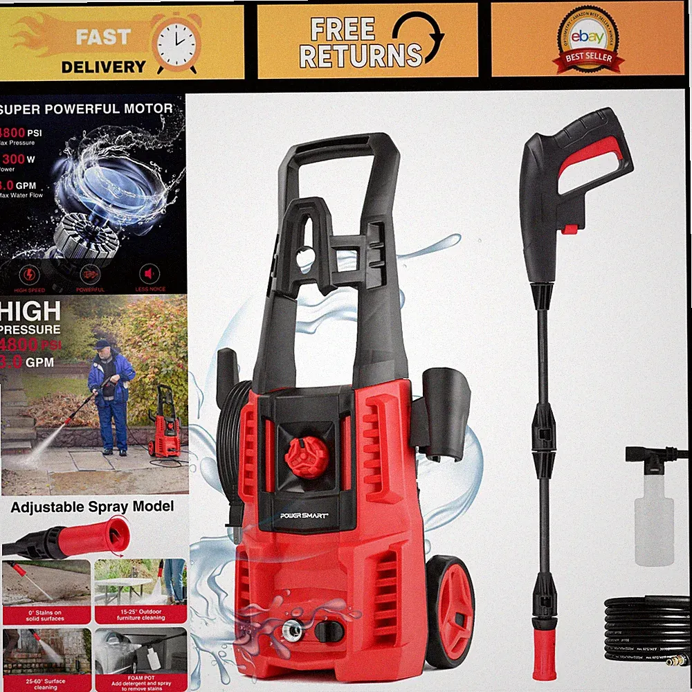 1850 PSI Electric Pressure Washer, 3.0 GPM, 18M Hose, 5" Wheels, Ideal for Home