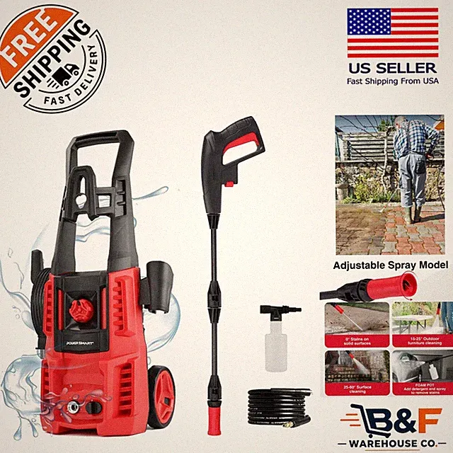 1850 PSI Electric Pressure Washer with 23-Foot Hose - Fast & Efficient Cleaning