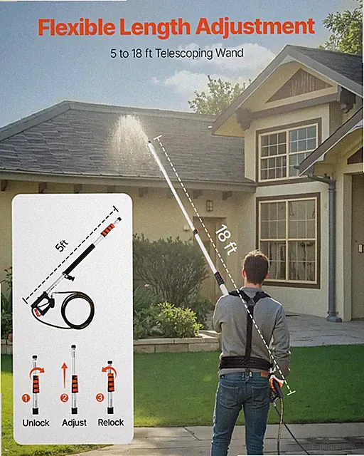 18FT Telescoping Pressure Washer Wand, 4000 PSI, Gutter Cleaner Kit