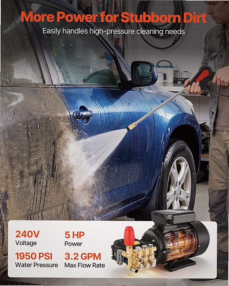 1950 PSI Electric Pressure Washer Pump 3.2 GPM Triplex 5HP 240V w/ Hose Kit