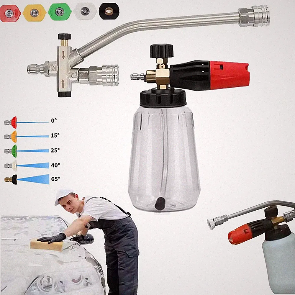 1L Foam Cannon, Double Connector Sprayer Pressure Washer Attachment w/5 Nozzle