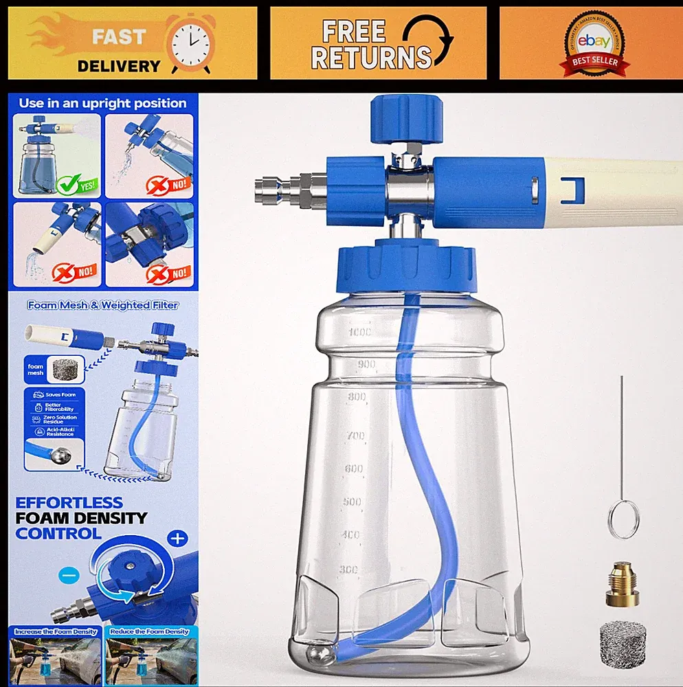 1L Foam Cannon for Pressure Washer | Adjustable Soap Sprayer, 1/4" Connector, 1.