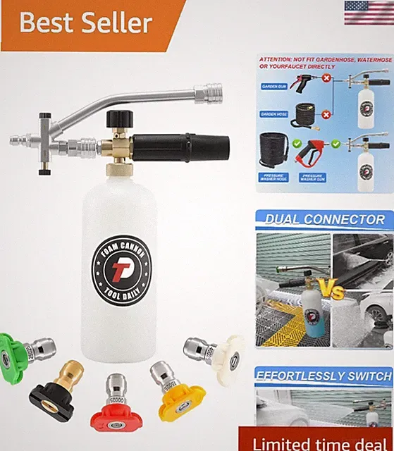 1L Foam Cannon with Quick Connect and Dual Nozzles for Ultimate Pressure Washing