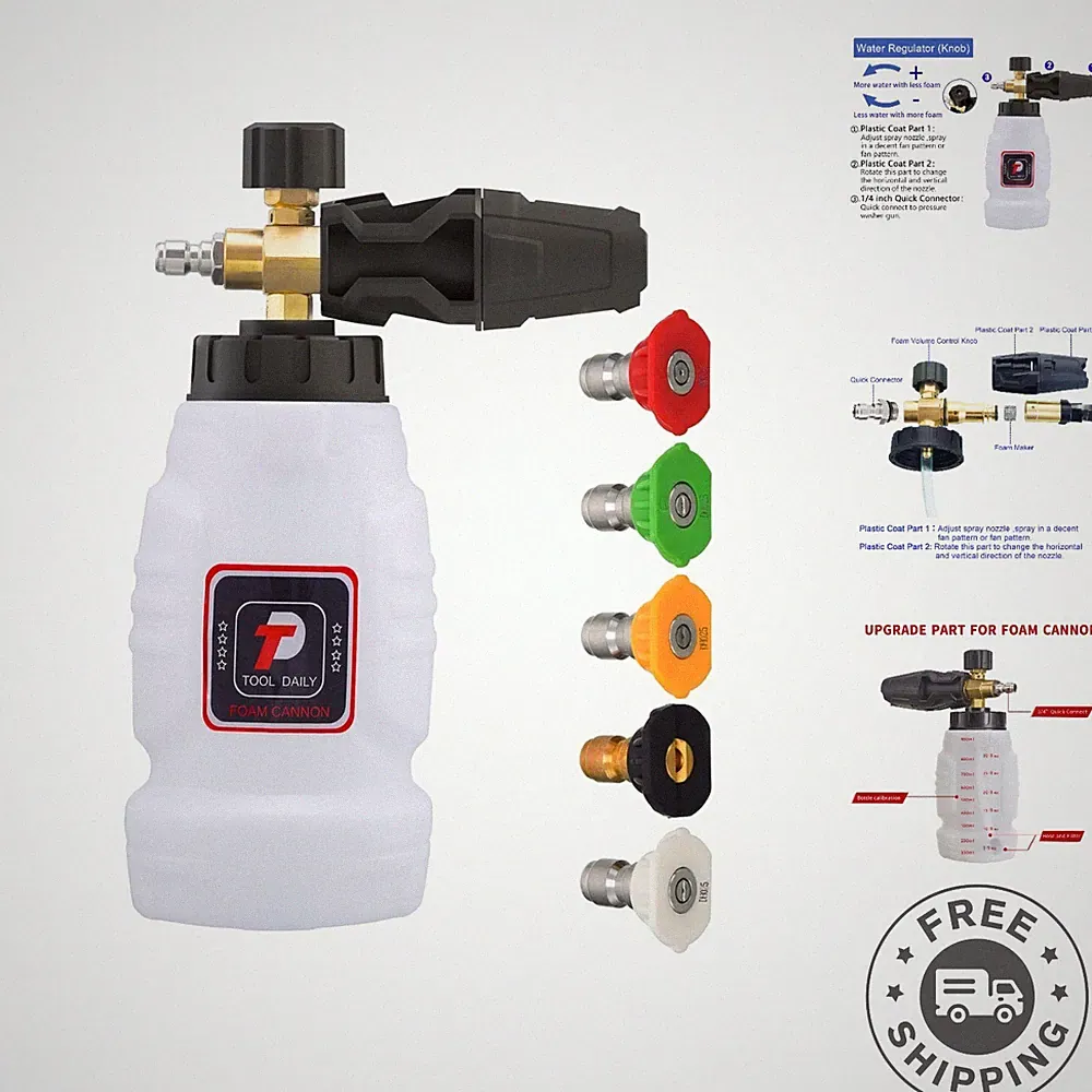 1L Pressure Washer Foam Cannon Set with 5 Nozzles - Effortless Cleaning Solution