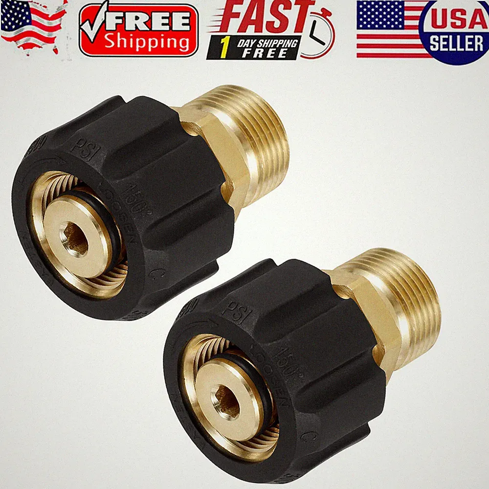 2-10x Pressure Washer Hose Adapter Brass M22 15mm Female to M22 14mm Male temzv
