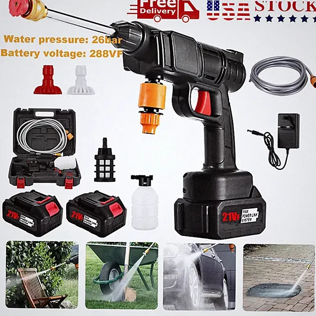 2 Battery Cordless Water Spray Gun Portable High Pressure Car Washer Cleaner 5M
