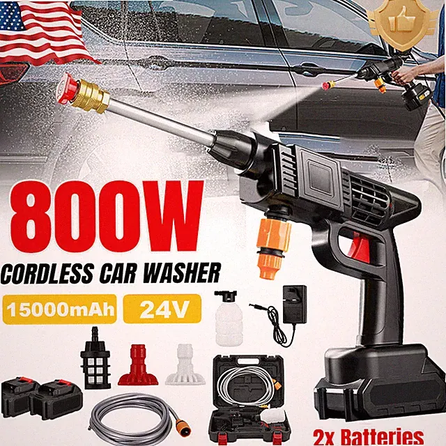 2 Battery Cordless Water Spray Gun Portable High Pressure Car Washer Cleaner