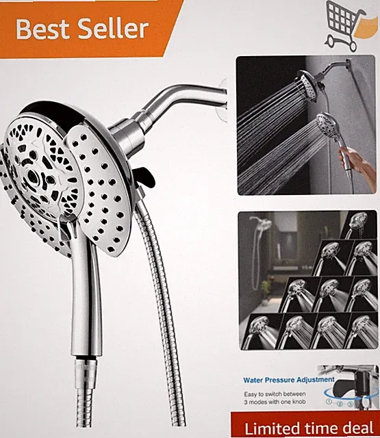 2-in-1 Rainfall Shower Head Handheld High Pressure Chrome Stainless Steel Hose