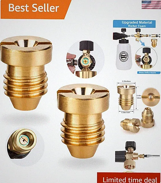 2 Pack 1.1mm Foam Cannon Nozzle Tips - Brass Design for 3000 PSI Power