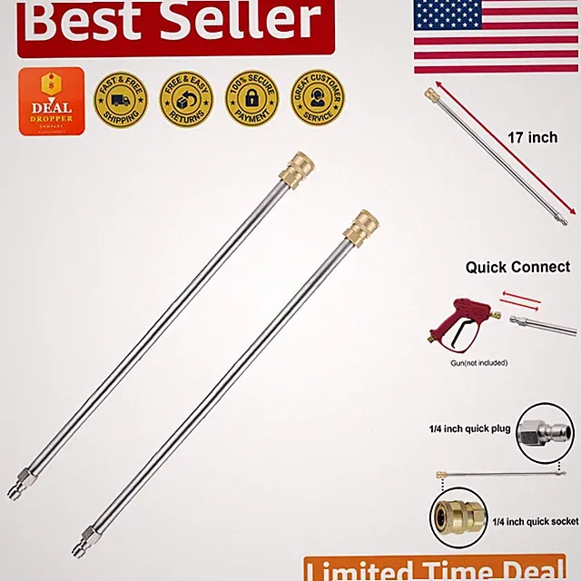 2 Pack 17-Inch Quick Connect Pressure Washer Extension Wand with Brass Fittings