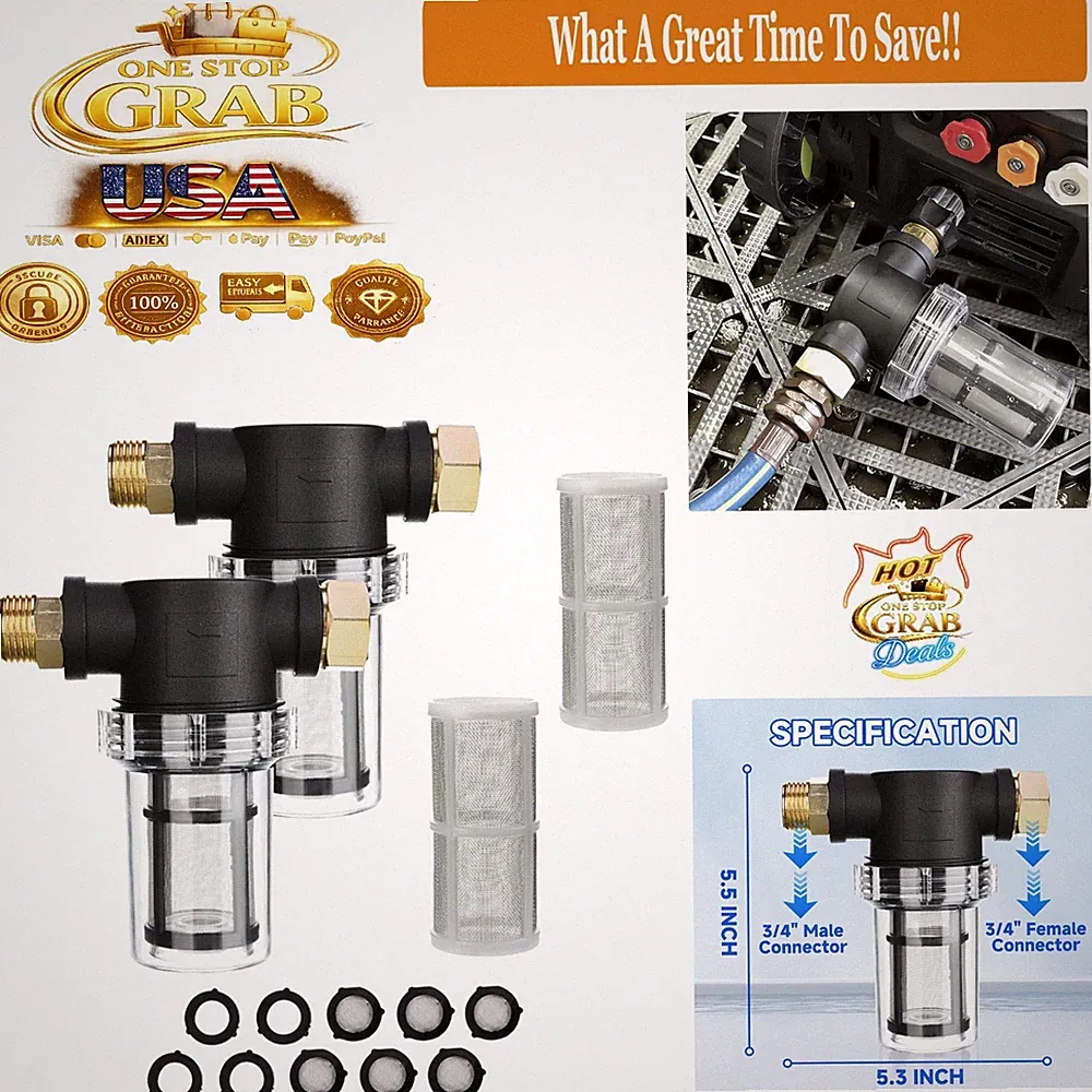 2 Pack Garden Hose Filter Pressure Washer Inline Sediment Water Filter