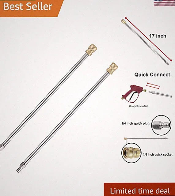 2 Pack of 17 Inch Pressure Washer Extension Wands - Durable Brass & Steel Design