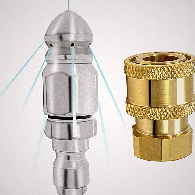 2 Pack Sewer Jetter Nozzle with Pressure Washer Coupler, Stainless Steel 1/4'...