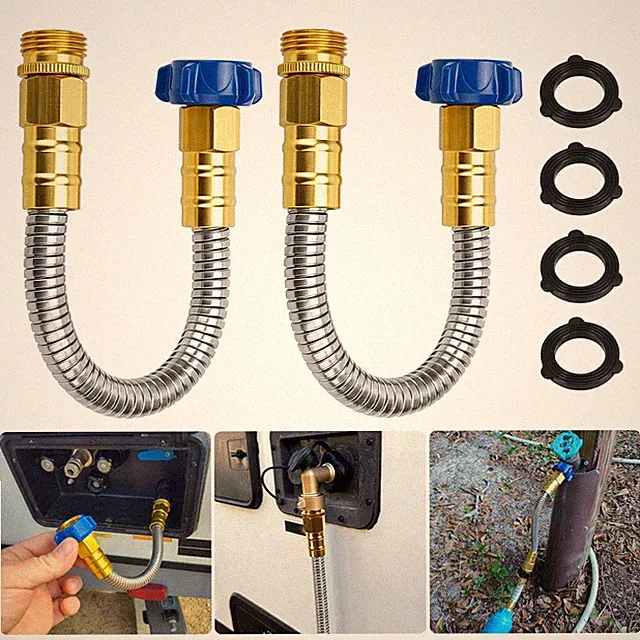 2 PCS 1FT Short Garden Water Hose Stainless Steel 3/4" GHT for RV Camper Faucet