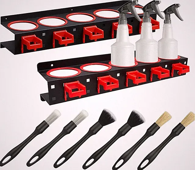 2 Set Spray Bottle Storage Rack with Car Cleaning Brush Detailing Kits,Hanging R