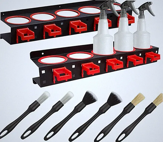 2 Set Spray Bottle Storage Rack with Car Cleaning Brush Detailing Kits,Hanging R