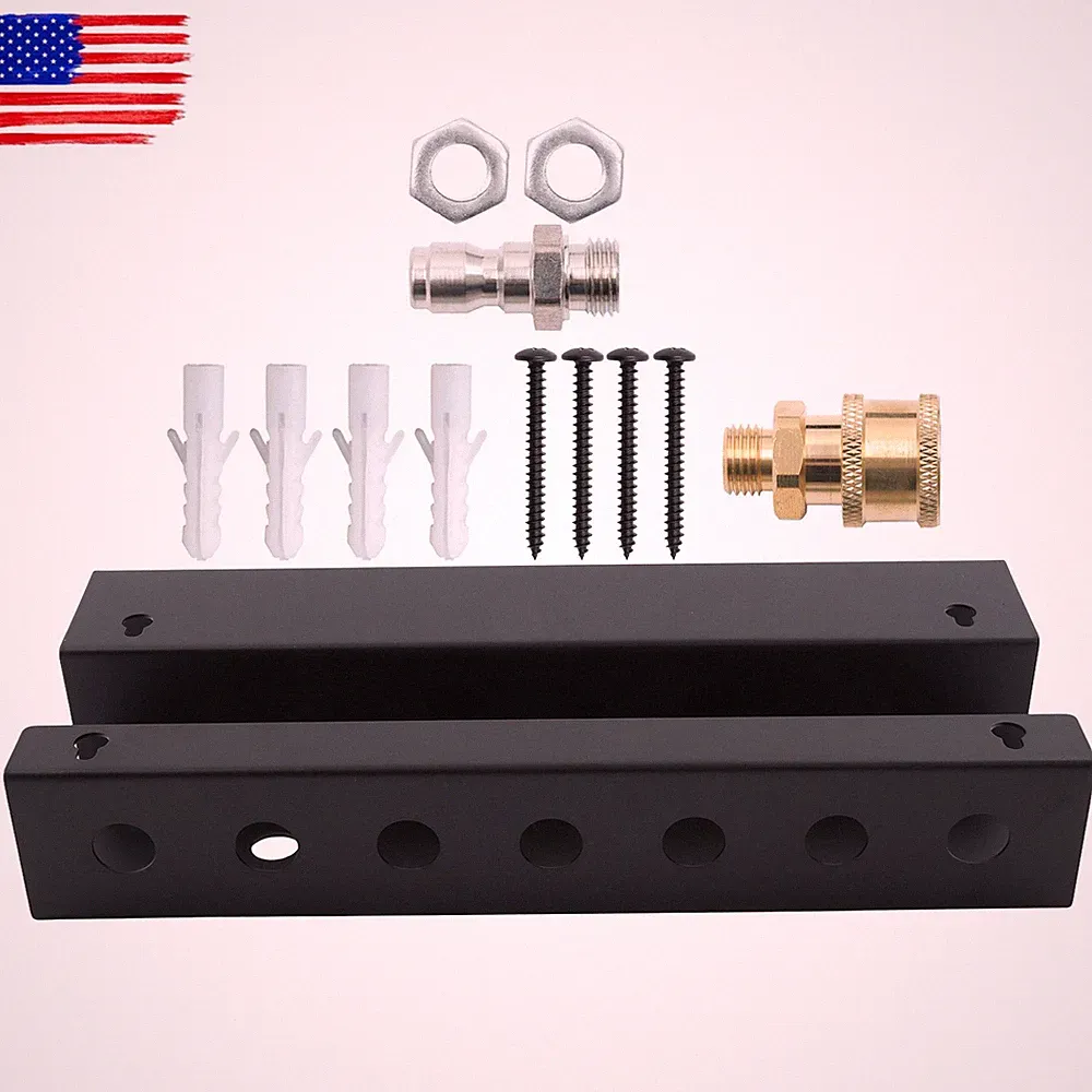 2 Sets 1/4" Male/Female Fitting Black Wall Mount Pressure Washer Gun Holder Rack