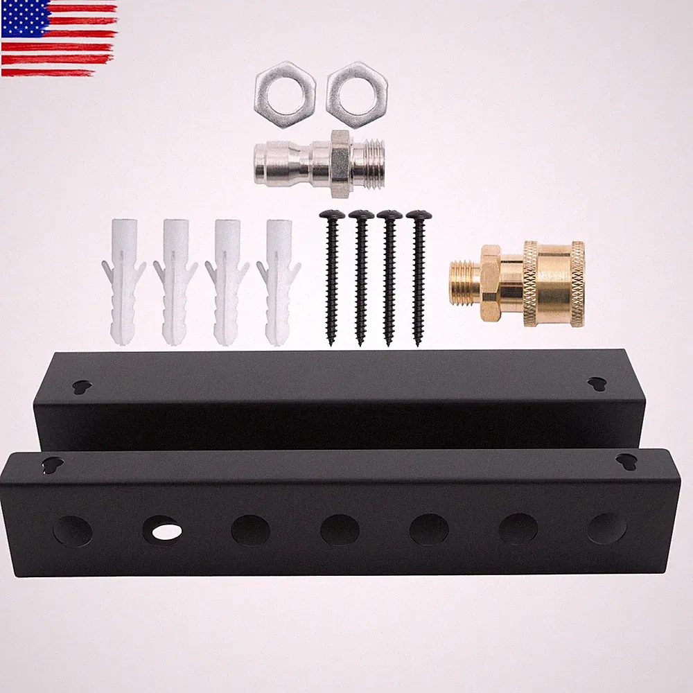 2 Sets 1/4" Male/Female Fitting Black Wall Mount Pressure Washer Gun Holder Rack